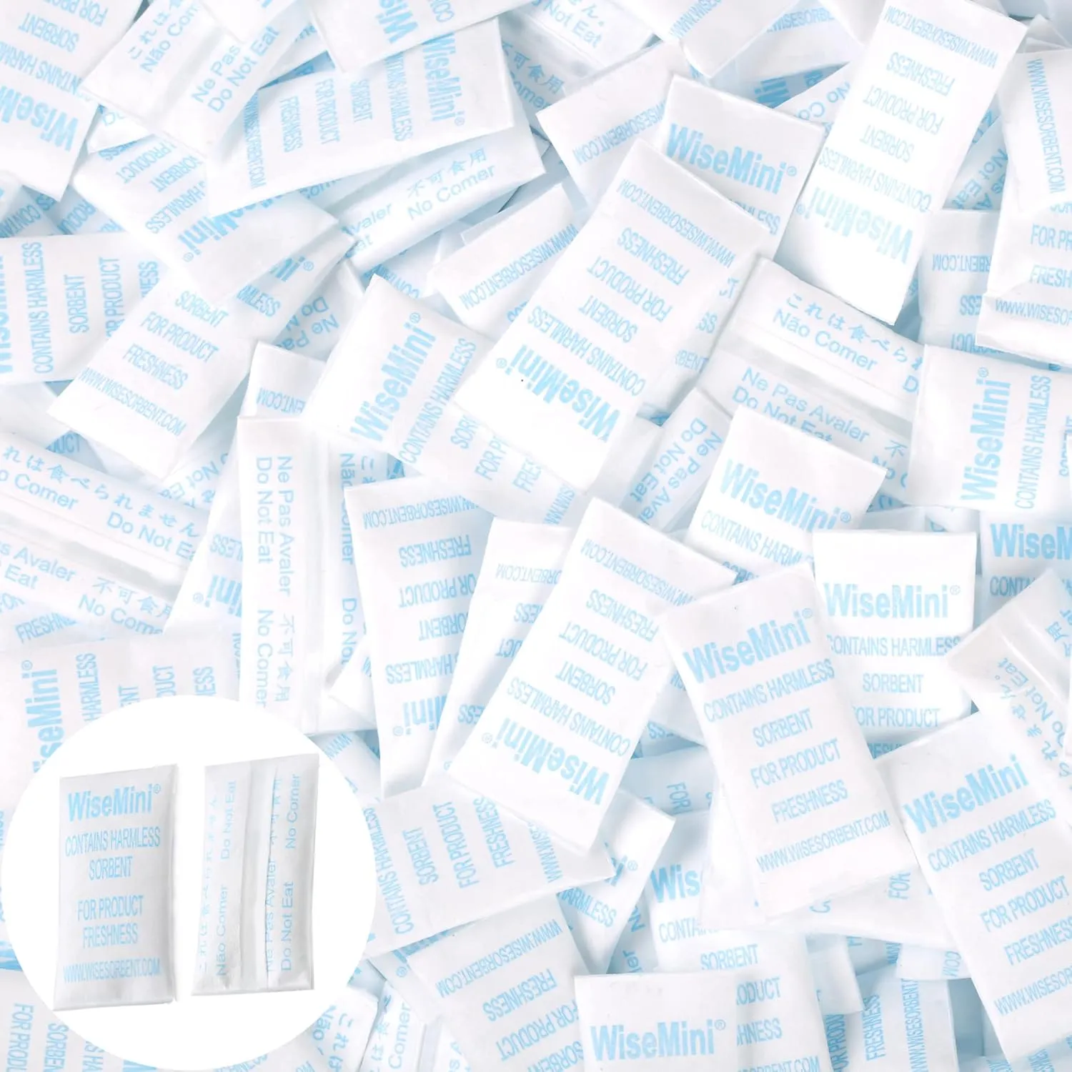 0.5 Gram 500 Pack Silica Gel Packs, Dessicant Packets, Moisture Absorbers for Food Storage, Food Grade Desiccant Dehumidifiers, WiseMini