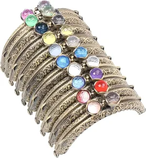 10 Antique Bronze Half-Round Bag Clasps, Colorful Beads & Lotus Motif, DIY Purse Frame Set for Coin Wallets, Craft Projects & Handbag Design