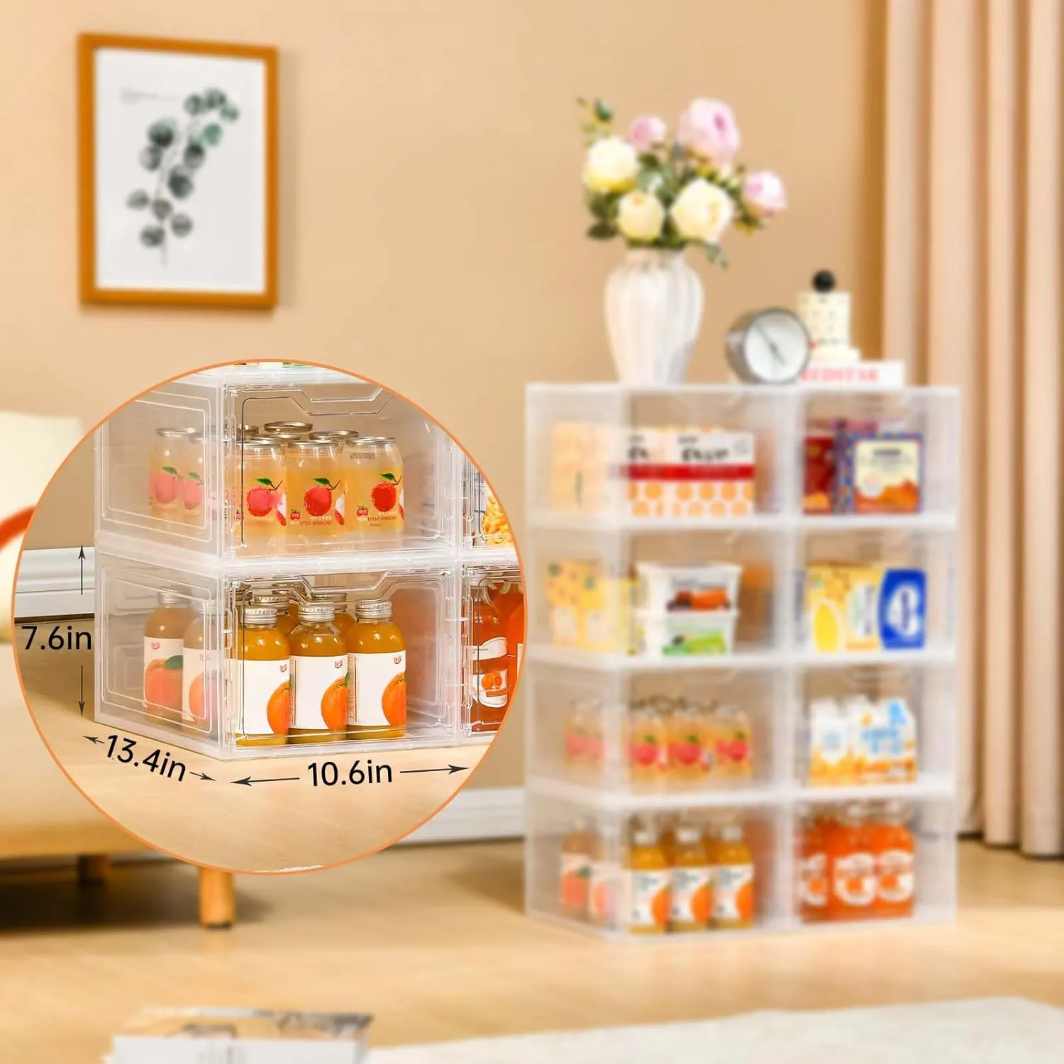 10 Pack Closet Organizers and Storage,Clear Stackable Plastic Storage Bins with Lids Magnetic Doors,Clothes Organizers and Storage,Plastic Craft Containers for Wardrobe Kitchen Bathroom Office