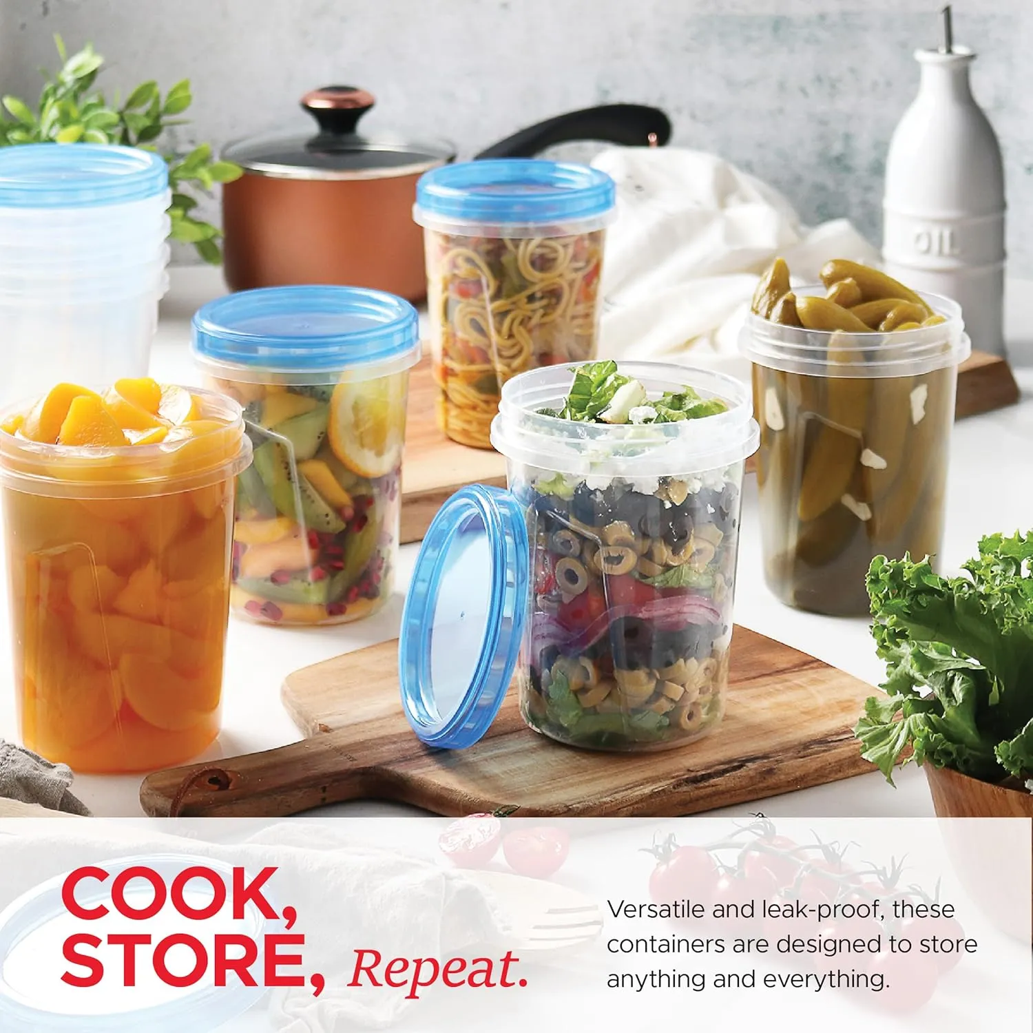 10 Pack Leakproof Freezer Containers for Food with Twist Top Lids - 32 Oz BPA Free Reusable Plastic Soup Containers with Screw On Lids - Ideal for Meal Prep, Leftovers & Pantry Organization