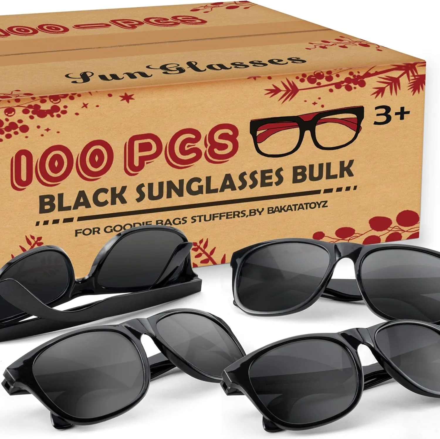 100 Pack Black Sunglasses Bulk, 80s Style Plastic Sun Glasses Toy, Carnival Prizes, Summer Beach/Pool Party Favor for Kids Adult, Birthday Decoration Supplies, Goody Bag Stuffer, Gift Box for Boy Girl