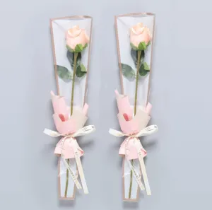 100 Pcs Clear Gold Edge Rose Packaging Bag Single Rose Packaging Bag, Waterproof Floral Wrapping Paper (White)