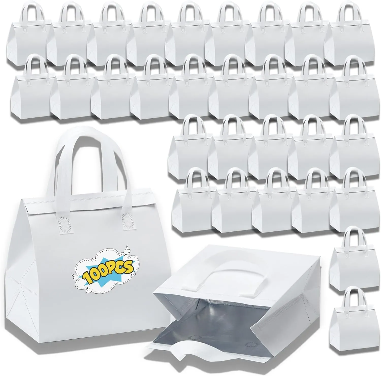 100 Pcs Insulated Take Away Bags, Disposable Lunch Bags For Food Takeaways, Coffee, Milk Tea, Seafood, Pizza, For Restaurants And Grocery Shops 9.5 x 6 x 10 In (white)
