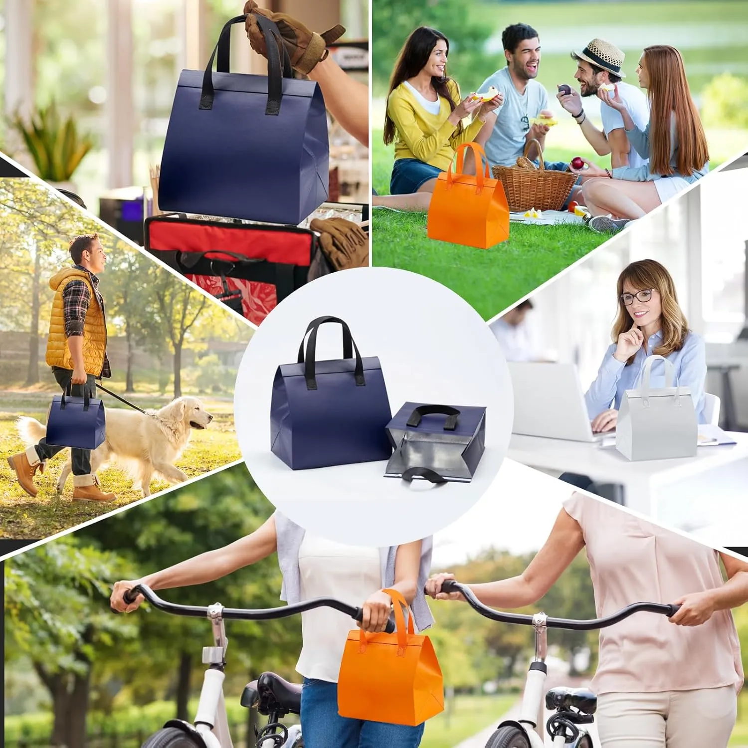 100 Pcs Insulated Take Away Bags, Disposable Lunch Bags For Food Takeaways, Coffee, Milk Tea, Seafood, Pizza, For Restaurants And Grocery Shops 9.5 x 6 x 10 In (white)