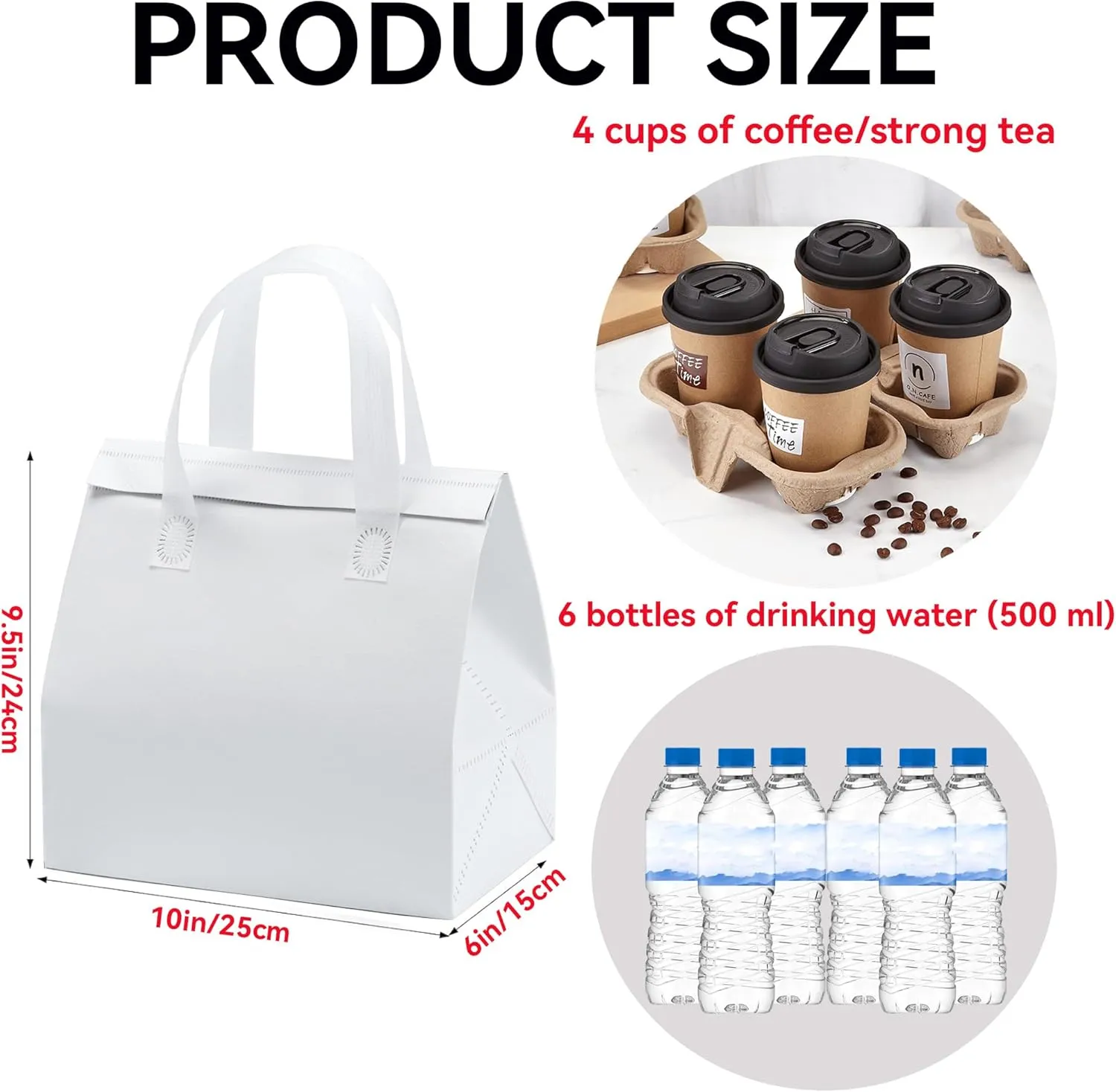 100 Pcs Insulated Take Away Bags, Disposable Lunch Bags For Food Takeaways, Coffee, Milk Tea, Seafood, Pizza, For Restaurants And Grocery Shops 9.5 x 6 x 10 In (white)