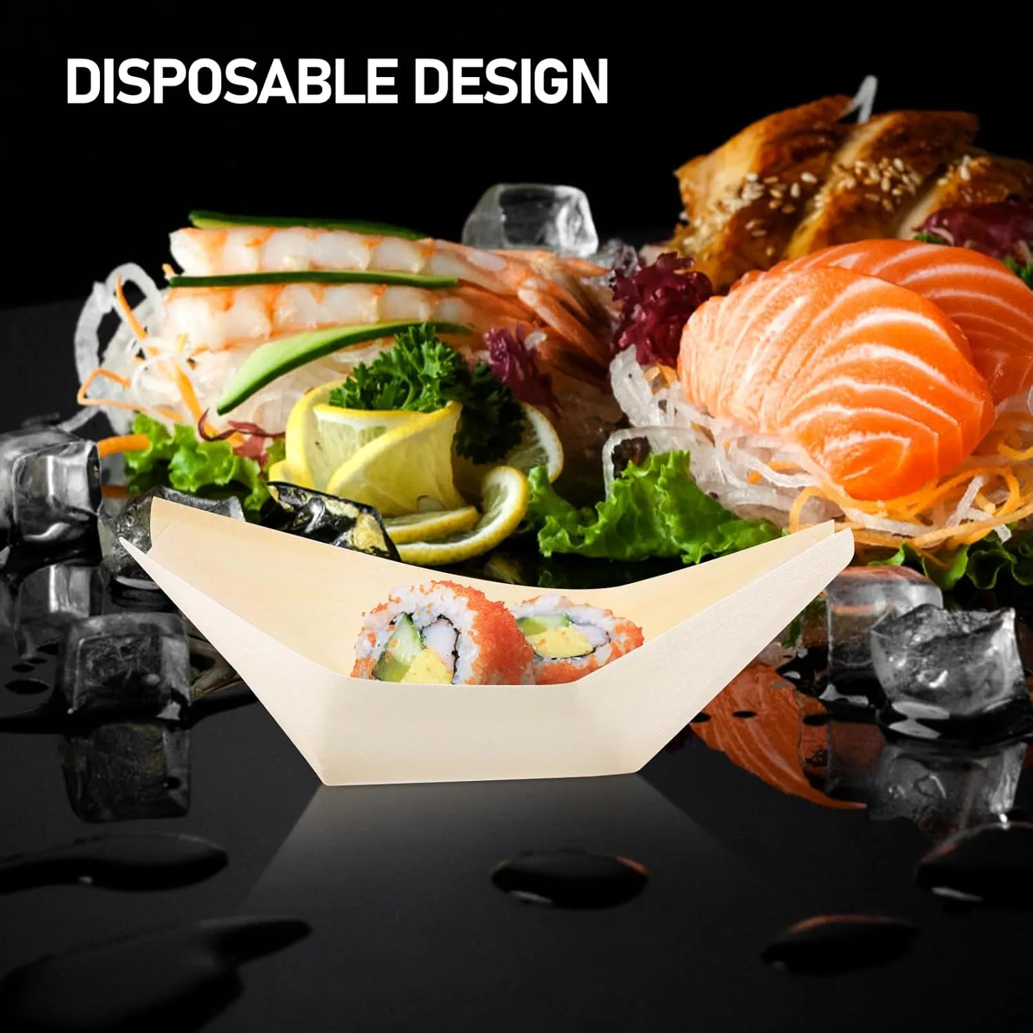 100pcs Disposable Wood Boat,Wooden Sushi Boat,Food Boats Dish,Serving Tray Sushi Tray,Food Container Wood Bowl Cake Tool,Sushi Serving Trays for Parties and Events,3inch
