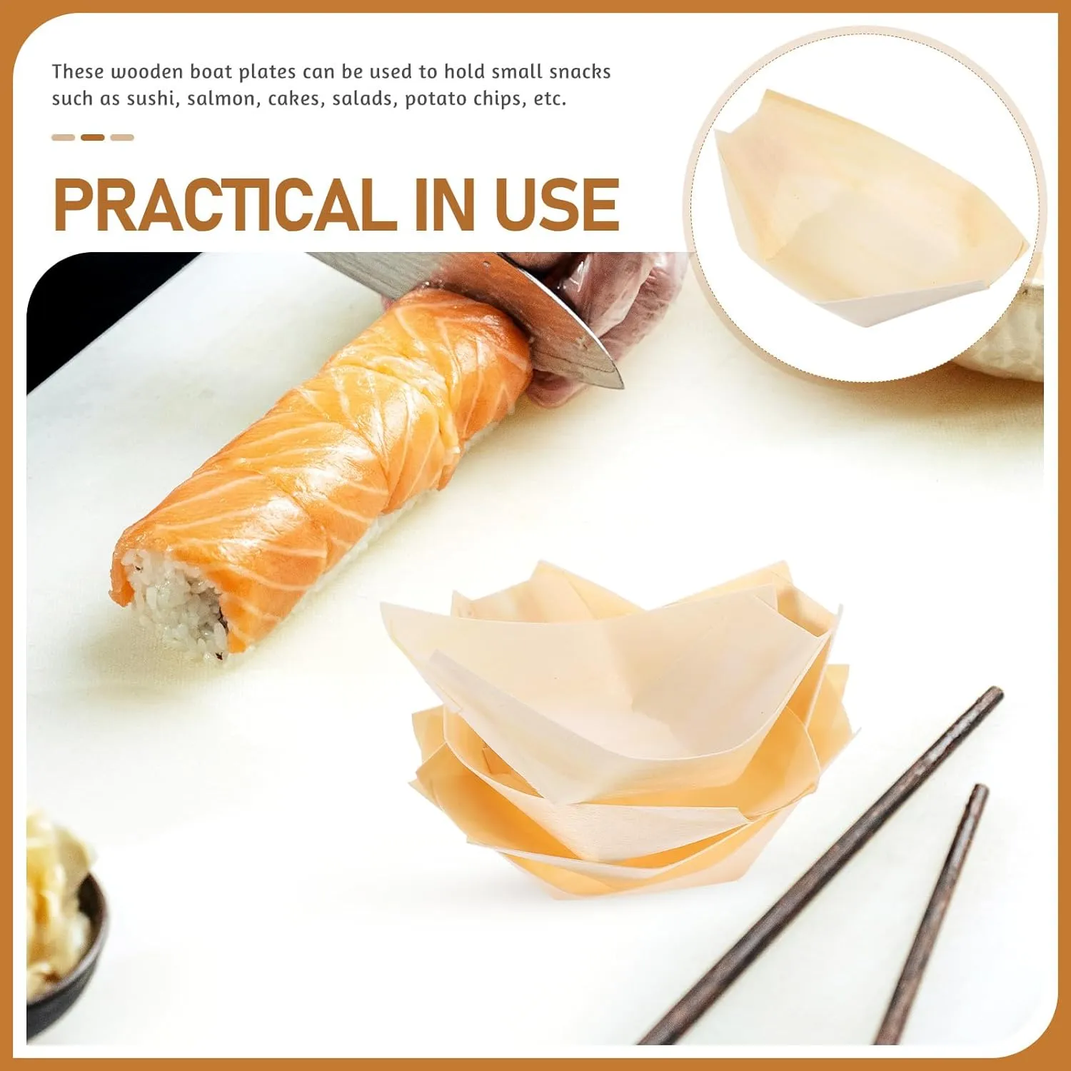 100pcs Disposable Wood Boat,Wooden Sushi Boat,Food Boats Dish,Serving Tray Sushi Tray,Food Container Wood Bowl Cake Tool,Sushi Serving Trays for Parties and Events,3inch
