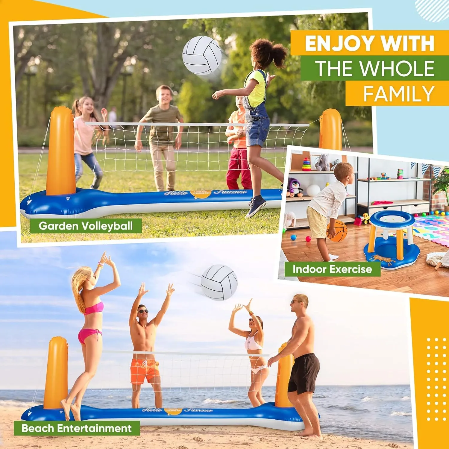10.4' Larger Pool Volleyball Set & Basketball Hoop Pool Volleyball Net for Inground Includes 2 Balls & 2 Weight Bags, Pool Toys Games for Adults and Family - Volleyball Court