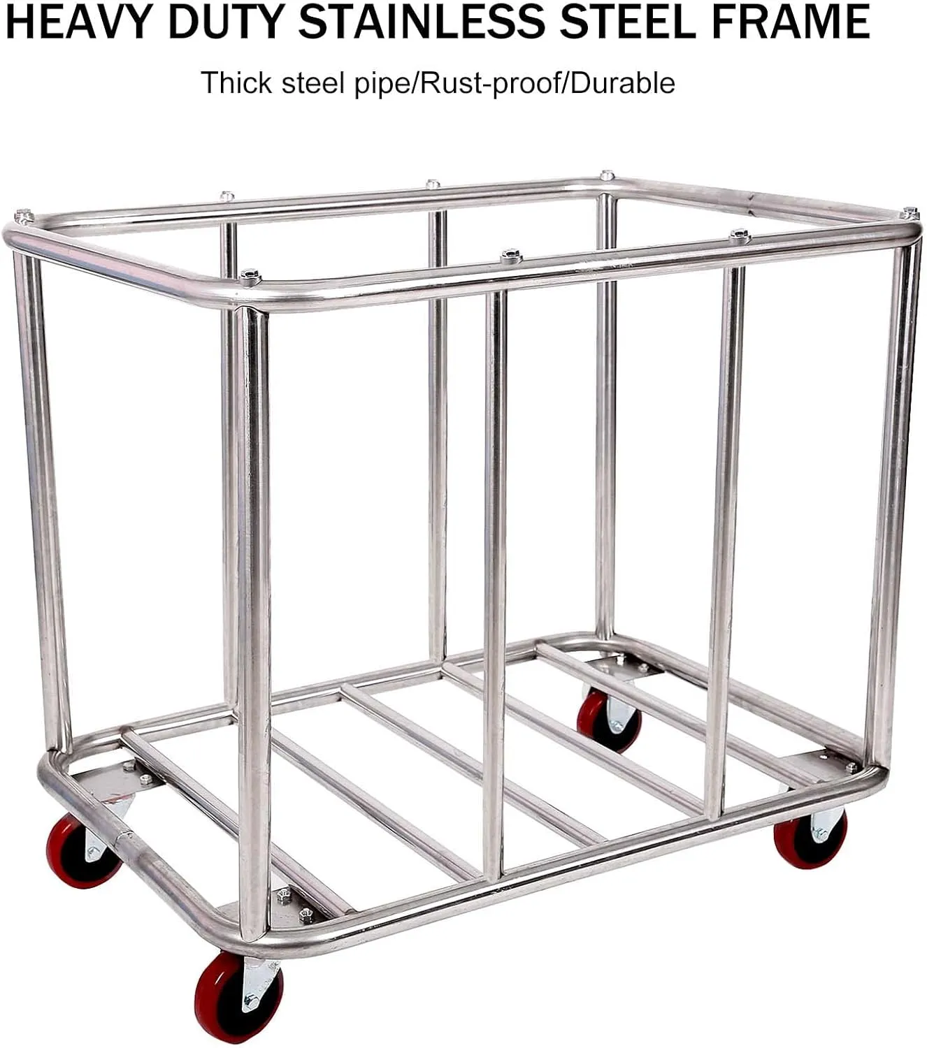 12 Bushels Laundry Cart Commercial/Home,Heavy Duty Large Stainless Steel Rolling Laundry Basket with Wheels，for Laundry Organizer and Storage,260LBS Load (12 Bushels - Black - 8 Tubes)