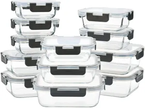 12 Pack Glass Food Storage Containers, Glass Storage Containers with Lids for Meal Prep, Lunch, Airtight, Freezer to Microwave Safe (12 Lids & 12 Containers)