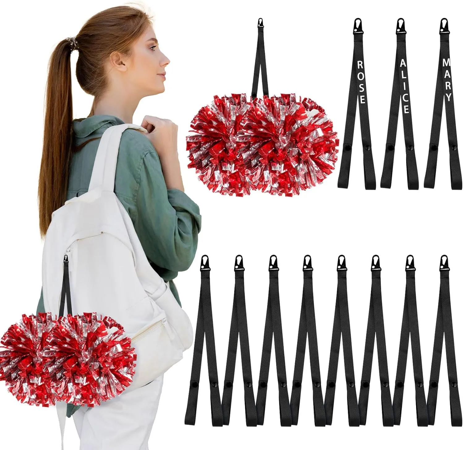 12 Pcs Personalized Pom Poms Holder for Cheerleading Accessories for Cheerleader Adjustable Backpack Straps Holder Cheerleader Cheerleading Gifts for Girls, No pom Poms