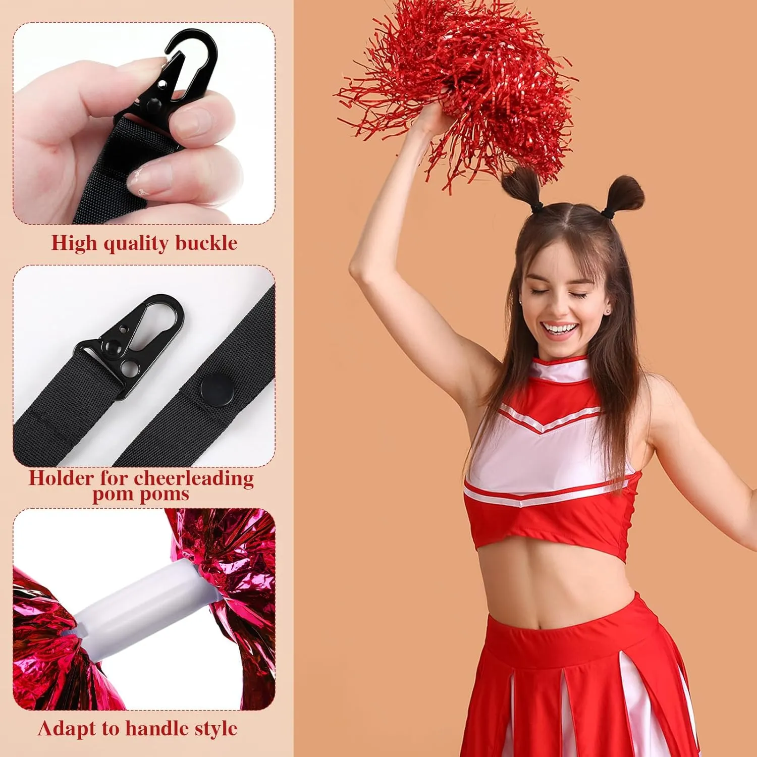 12 Pcs Personalized Pom Poms Holder for Cheerleading Accessories for Cheerleader Adjustable Backpack Straps Holder Cheerleader Cheerleading Gifts for Girls, No pom Poms