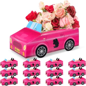 12 Pcs Pink Cardboard Toy Cars for Girls Car Party Food Trays Boxes Pink Bachelorette Princess Cowgirl Party Supplies Table Centerpiece Decorations for Snack DIY Flower Arrangements