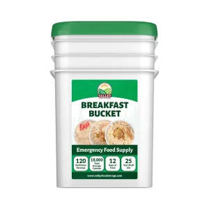 120 Serving Breakfast Bucket | Premium Emergency Food Supply | Easy Prep Survival Food 25 Year Shelf Life | Camping Food, Backpacking Meals, Prepper Supplies | Valley Food Storage Packaged in USA