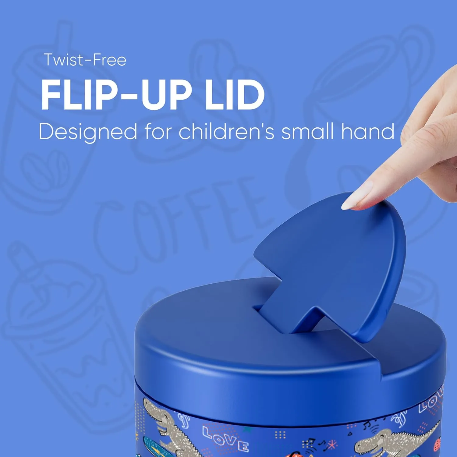12oz Soup Thermo for Hot Food Kids Vacuum Insulated Food Jar Twist-Free Soup Thermo for Hot Food Kids Leakproof Stainless Steel Wide Mouth Lunch Container (Blue DInosaur)