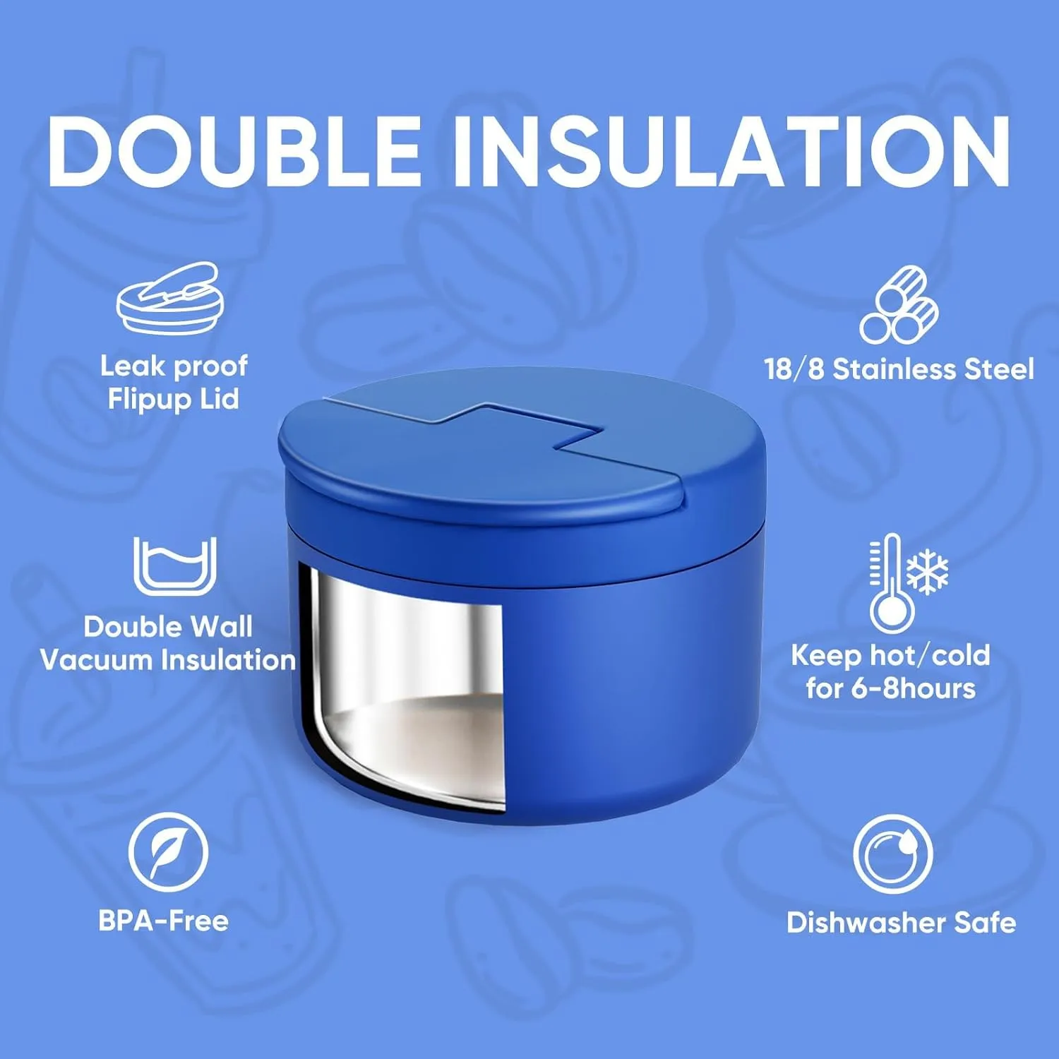 12oz Soup Thermo for Hot Food Kids Vacuum Insulated Food Jar Twist-Free Soup Thermo for Hot Food Kids Leakproof Stainless Steel Wide Mouth Lunch Container (Blue DInosaur)