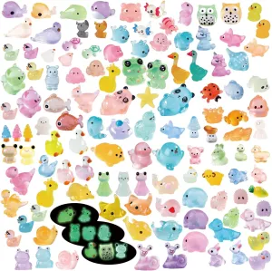 130 Pcs Luminous Mini Resin Animals Miniature Animal Figurines Glow in Dark Little Figures to Hide Micro Landscape Ornaments Fairy Garden Accessories