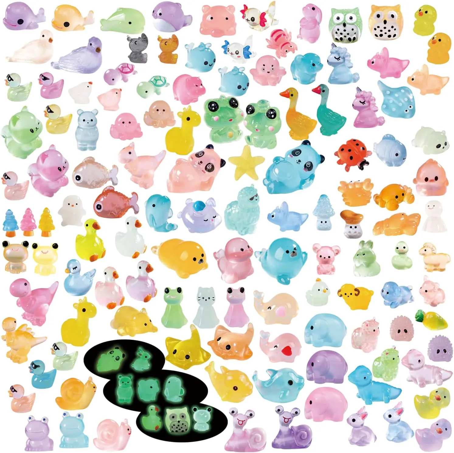 130 Pcs Luminous Mini Resin Animals Miniature Animal Figurines Glow in Dark Little Figures to Hide Micro Landscape Ornaments Fairy Garden Accessories
