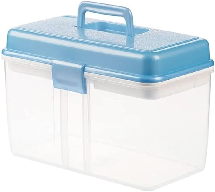 13.89-inch Transparent First Aid Kit, Medical Storage Box with Concealed Handle, Portable Plastic Organizer for Home, Office, Travel, and More(Blue)