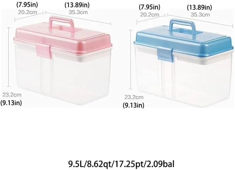 13.89-inch Transparent First Aid Kit, Medical Storage Box with Concealed Handle, Portable Plastic Organizer for Home, Office, Travel, and More(Blue)
