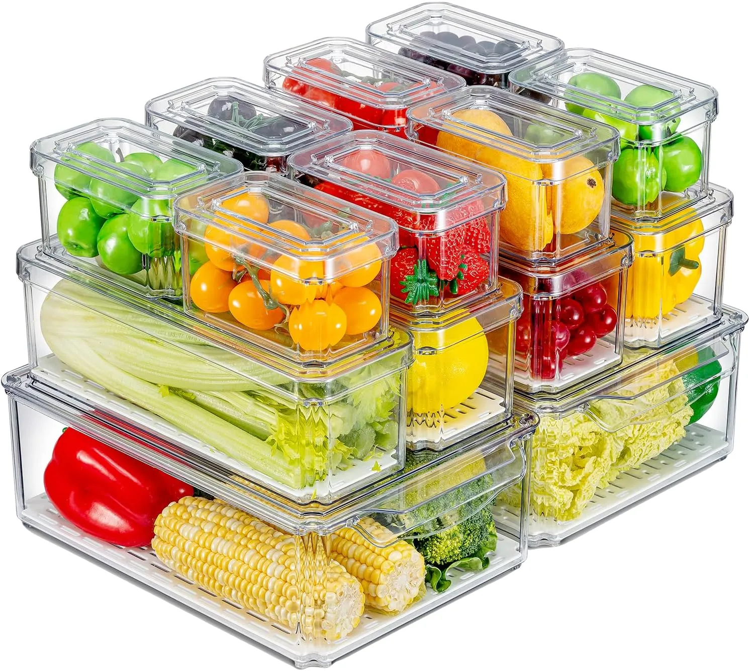 14 Pack Refrigerator Organizers and Storage, Stackable Fridge Organizer Bins with Lids, BPA-Free Clear Produce Fruit Storage Containers for Food, Vegetable Storage