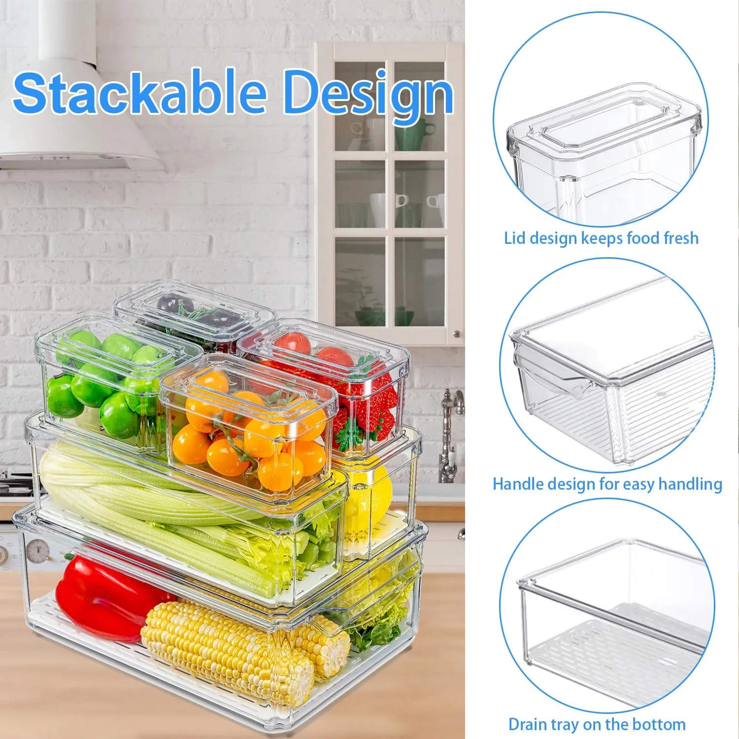 14 Pack Refrigerator Organizers and Storage, Stackable Fridge Organizer Bins with Lids, BPA-Free Clear Produce Fruit Storage Containers for Food, Vegetable Storage