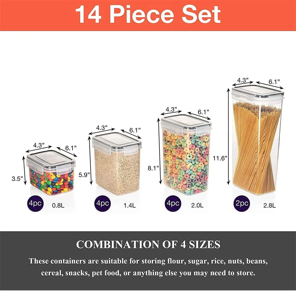 14 Piece Food Container,Airtight Food Storage Containers with Lids for Kitchen Storage ,Pantry Organization Canisters