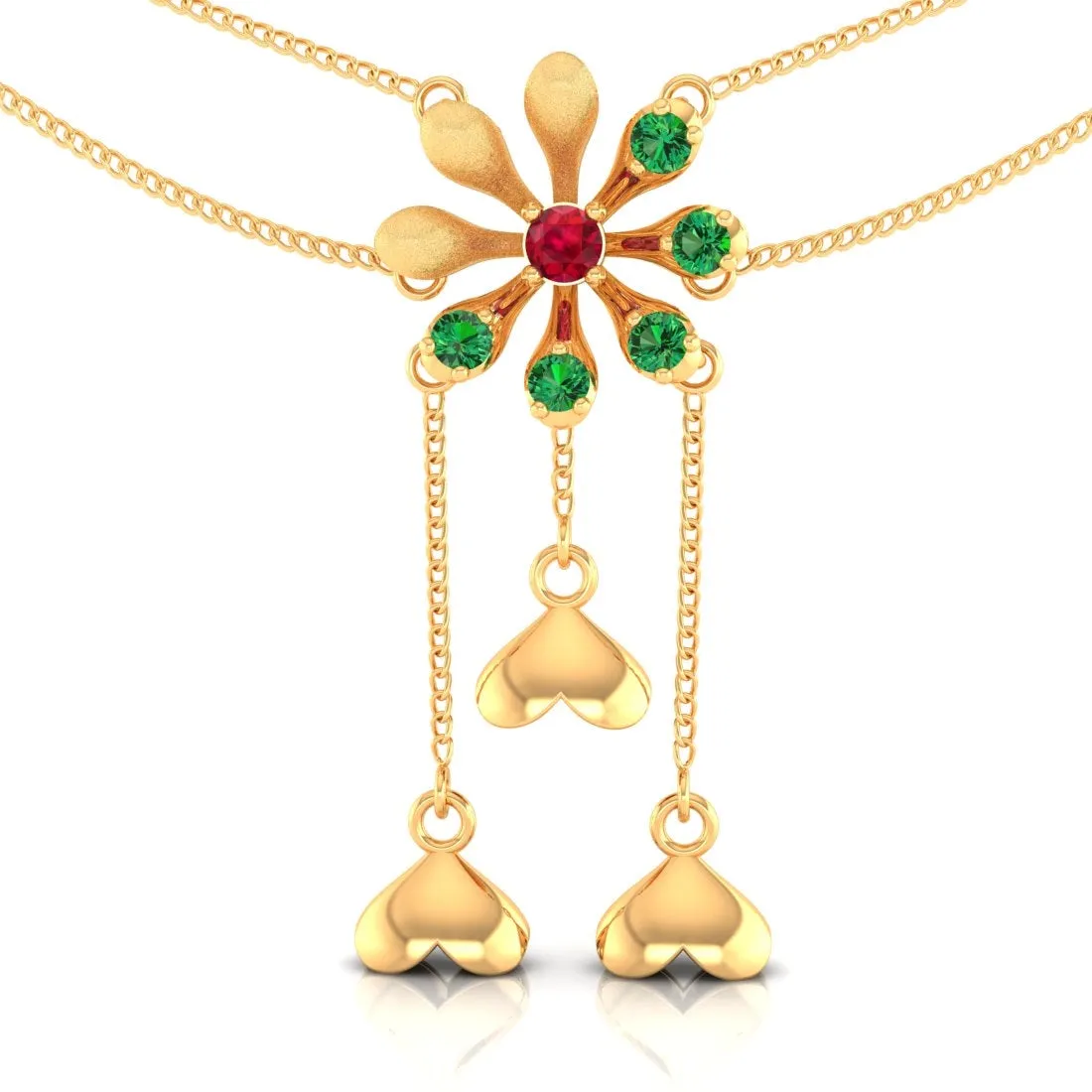 14K Gold Necklace with Flower Design and Studded stones