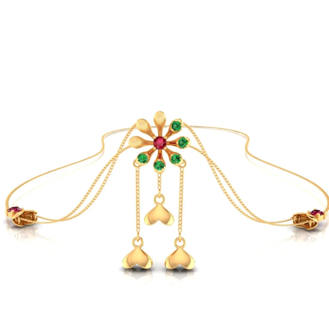 14K Gold Necklace with Flower Design and Studded stones
