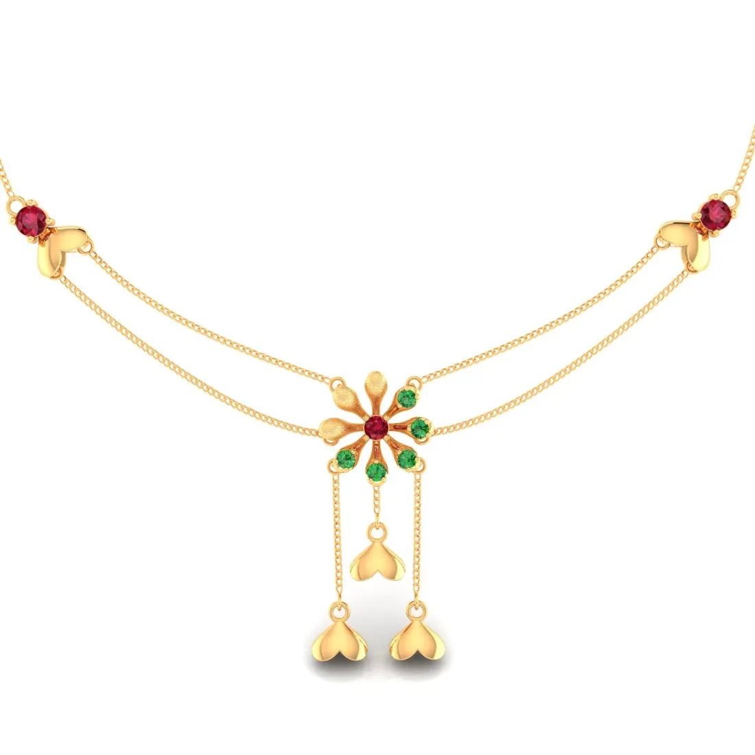 14K Gold Necklace with Flower Design and Studded stones