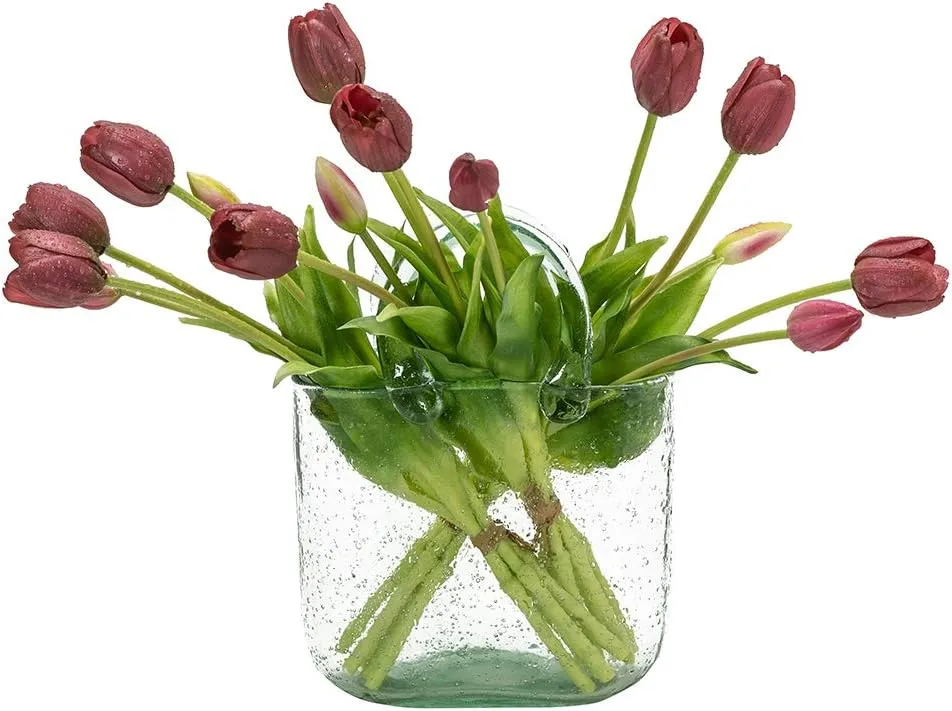 15pcs Artificial Tulips Flowers, Real Touch Latex Bouquet, Fake Tulips for Office Wedding Party Home Kitchen Garden Decoration(Deep Purple,15pcs)