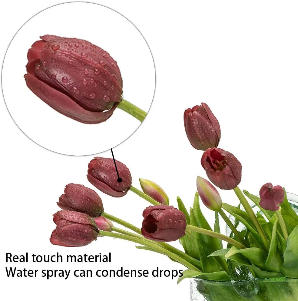 15pcs Artificial Tulips Flowers, Real Touch Latex Bouquet, Fake Tulips for Office Wedding Party Home Kitchen Garden Decoration(Deep Purple,15pcs)