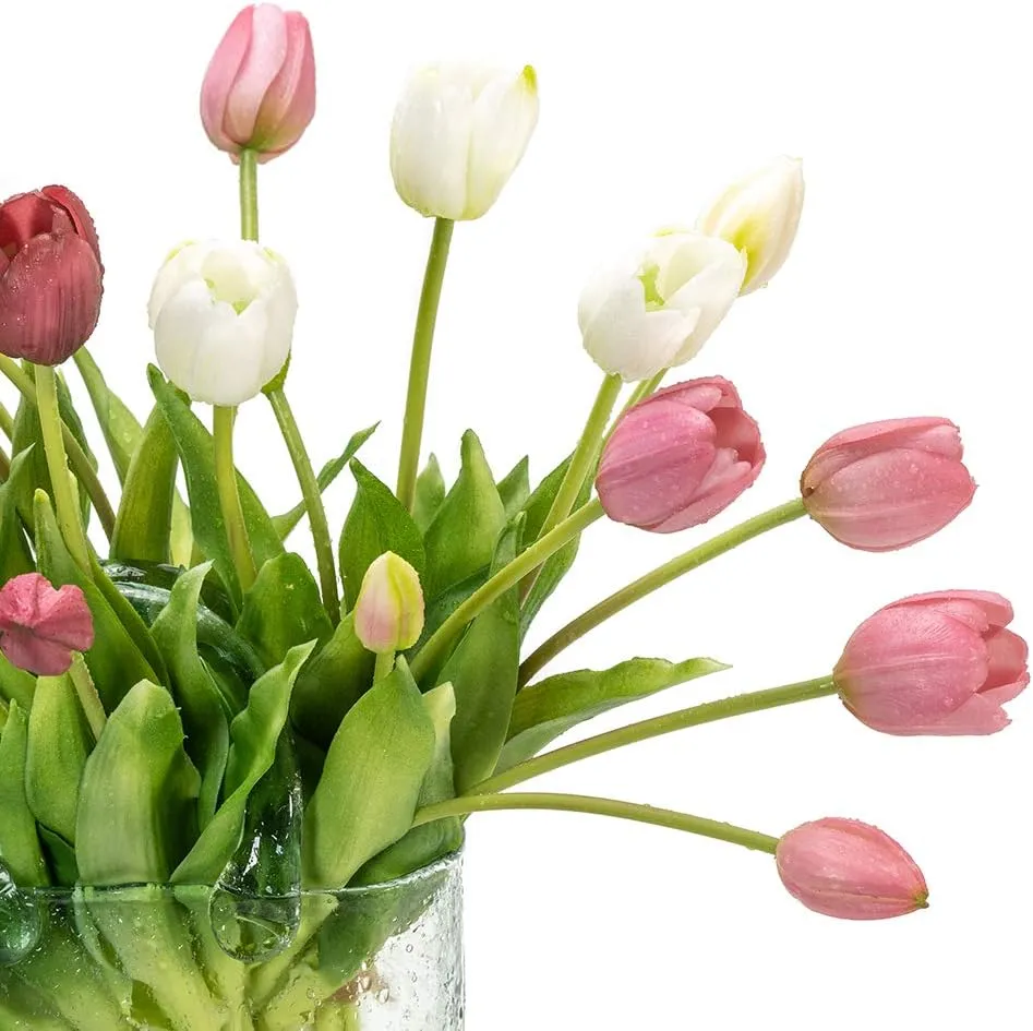 15pcs Artificial Tulips Flowers, Real Touch Latex Bouquet, Fake Tulips for Office Wedding Party Home Kitchen Garden Decoration(Deep Purple,15pcs)