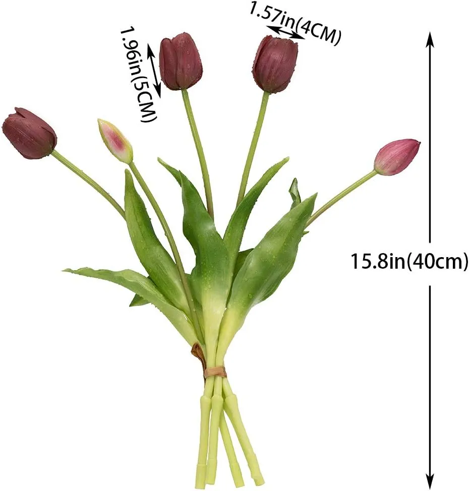 15pcs Artificial Tulips Flowers, Real Touch Latex Bouquet, Fake Tulips for Office Wedding Party Home Kitchen Garden Decoration(Deep Purple,15pcs)