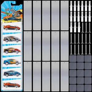 15Pcs Model Car Display Cases Truck Wall Mount Holds Up to 150 Cars Compatible with Toy Trucks Garage Organizer Small Wheel Shelf Holder Collection for Packaged 16 x 4.4 Inch