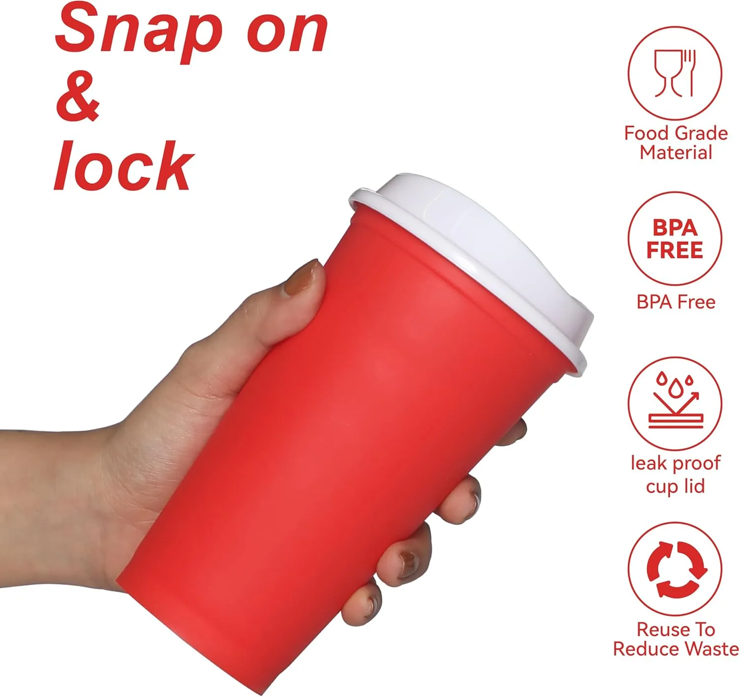 16 oz Coffee Cups With Lids, Reusable Plastic Cups, Sturdy & Food-Safe Plastic Tumblers for Hot & Cold Beverages, To Go Coffee Cups With Lids, Red - 15 Pack