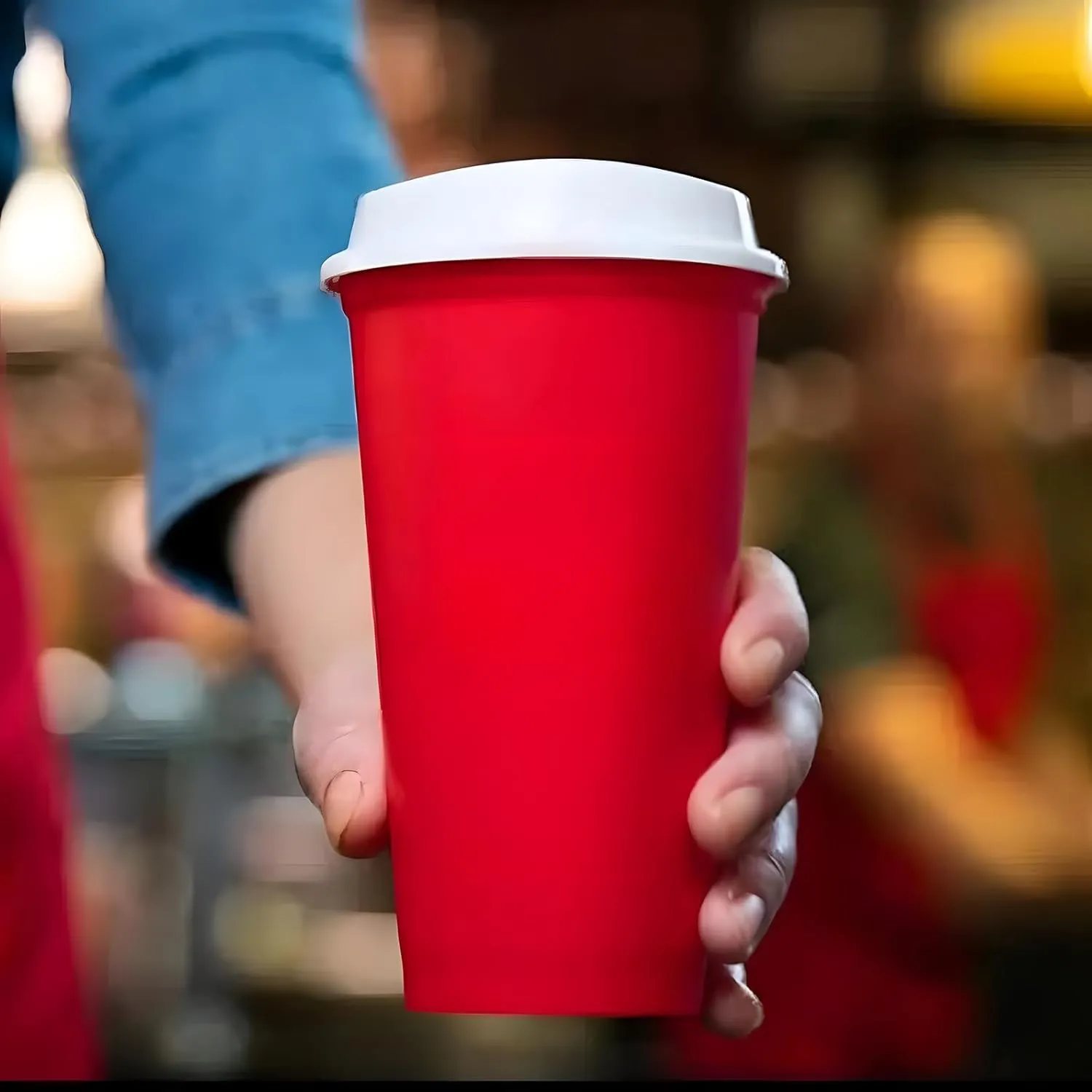 16 oz Coffee Cups With Lids, Reusable Plastic Cups, Sturdy & Food-Safe Plastic Tumblers for Hot & Cold Beverages, To Go Coffee Cups With Lids, Red - 15 Pack