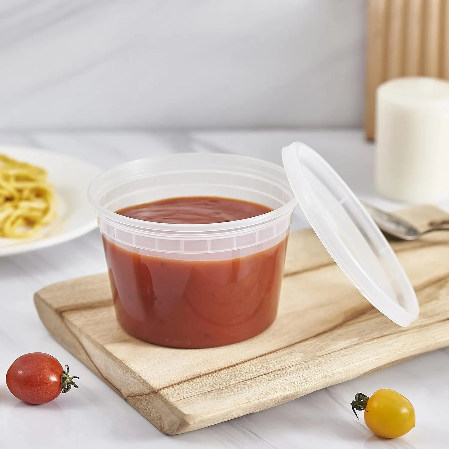 16 oz. Plastic Deli Containers With Lids, 48 Sets - Leakproof, Stackable, BPA Free, Microwavable, Freezer Safe (Formerly FULING)