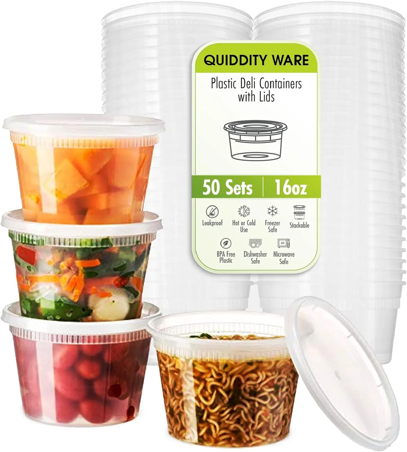 16oz-Deli Containers with Lids Leakproof - 50 Pack BPA-Free Plastic Microwaveable Clear Food Storage Container Premium Heavy-Duty Quality, Freezer & Dishwasher Safe