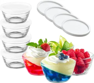 16pc Set of Small Glass Bowls with Airtight Lids - 8oz Stackable Custard Cups - 8 Clear Mise en Place Food Prep Bouillon Cups & Mixing Bowls   8 Lids for Sauces Dips, Nuts Oats, Candy Dessert, Cereal.