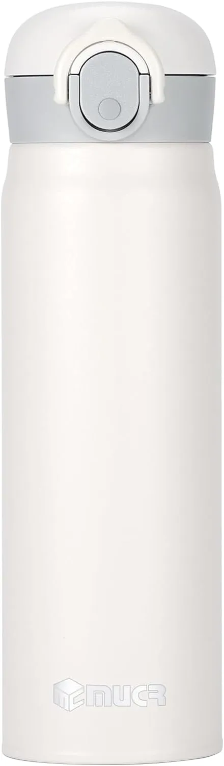 17 oz / 500 ml Insulated Water Bottle, Stainless Steel Thermo Coffee Travel Mug, Thermal Cup with Snap Flip Lid, BPA Free for Hot and Cold Drinking, White