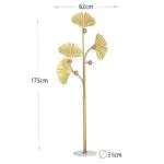 175 CM Freestanding Leaf Shape Metal Coat Rack with Stable Marble Base Clothes Hanger Stand with 5 Hooks Coat Racks for Hats Scarves Handbags Gold