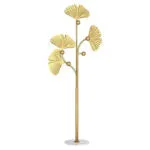 175 CM Freestanding Leaf Shape Metal Coat Rack with Stable Marble Base Clothes Hanger Stand with 5 Hooks Coat Racks for Hats Scarves Handbags Gold