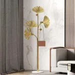 175 CM Freestanding Leaf Shape Metal Coat Rack with Stable Marble Base Clothes Hanger Stand with 5 Hooks Coat Racks for Hats Scarves Handbags Gold
