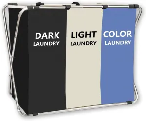 180L Laundry Basket Sorter, Large 3 Section Collapsible Laundry Hamper for Laundry Room Organization, 28" x 21"x 15" Dirty clothes Hamper Bag for Bedroom Blanket Storage Organizer (Blue)
