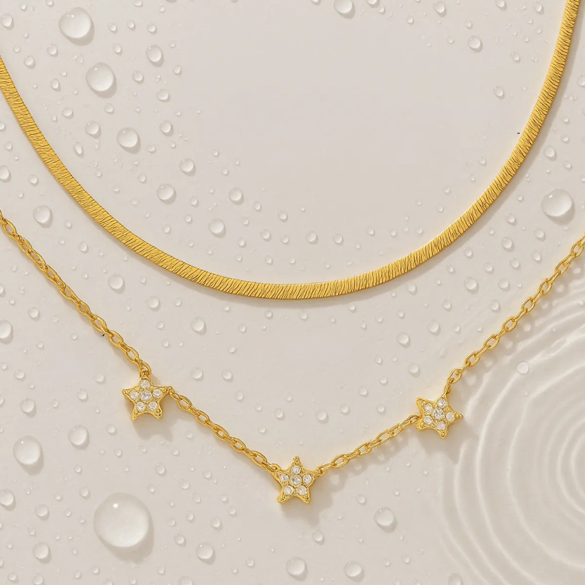 18KT Gold Plated Elegant Snake Chain and Floral Choker Stainless Steel Waterproof Necklace Set, Sylvie
