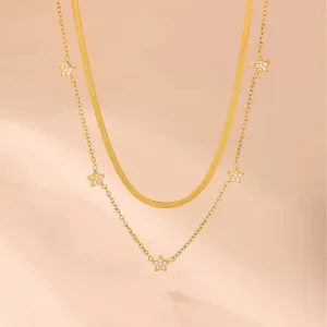 18KT Gold Plated Elegant Snake Chain and Floral Choker Stainless Steel Waterproof Necklace Set, Sylvie