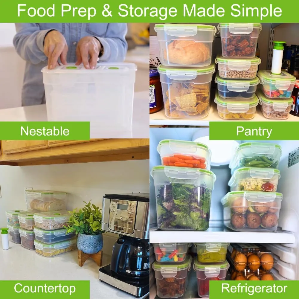 19 piece Vacuum Seal Food Storage Containers with Vacuum Pump, Airtight and Leak Proof, Vacuum Sealed Food Storage Containers, Meal Prep Containers, Keep Food Fresh up to 5 X Longer