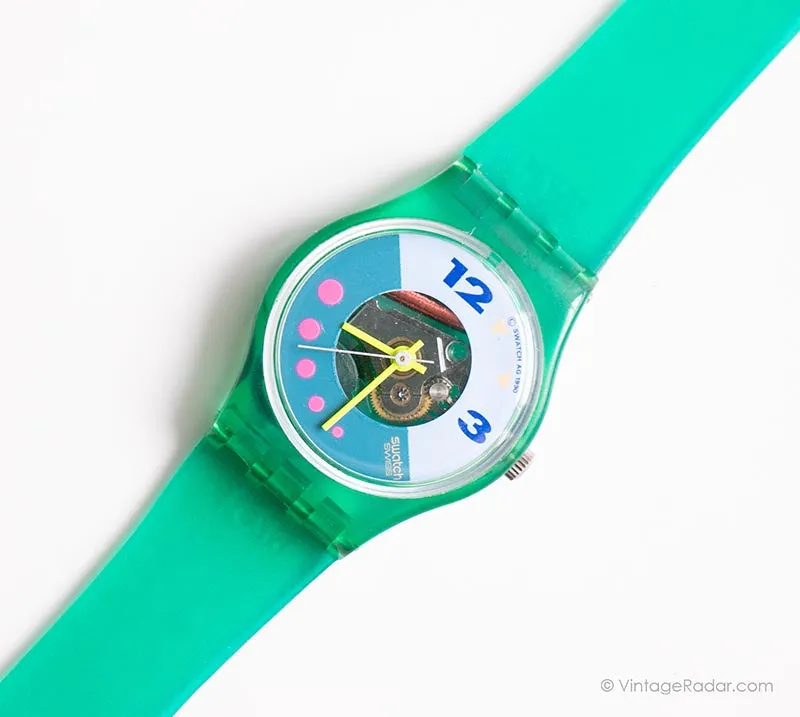 1990 Swatch Lady LL107 SATURNIAC Watch | RARE Green Skeleton Swatch Lady