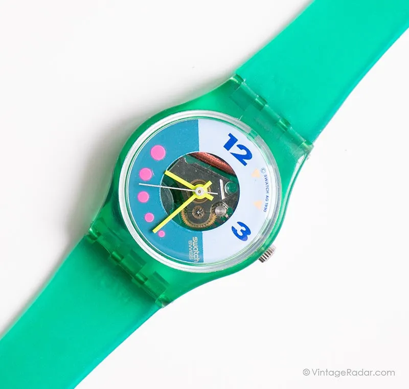 1990 Swatch Lady LL107 SATURNIAC Watch | RARE Green Skeleton Swatch Lady